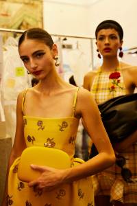 Backstage at the Carolina Herrera spring 2026 ready-to-wear show at New York Fashion Week.