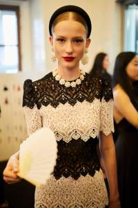 Backstage at the Carolina Herrera spring 2026 ready-to-wear show at New York Fashion Week.