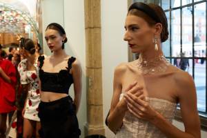 Backstage at the Carolina Herrera spring 2026 ready-to-wear show at New York Fashion Week.