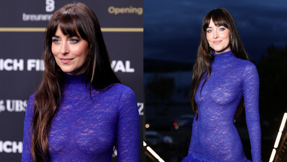 Dakota Johnson wears a sapphire gown to the 21st Zurich Film Festival on Sept. 25, 2025 in Zurich, Switzerland.