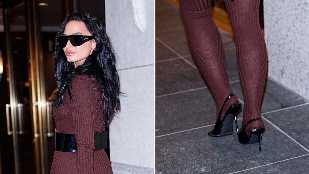 Demi Lovato paired an archival Pierre Cardin jumpsuit with glossy black slingback pumps in New York City on Tuesday evening.