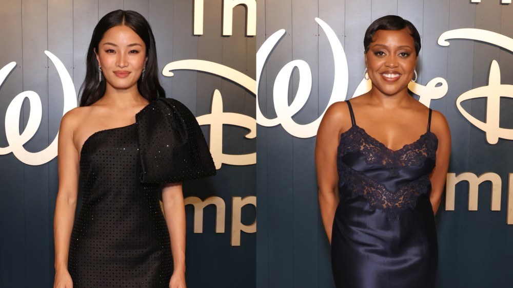 Anna Sawai, wearing Giorgio Armani Privé, and Quinta Brunson at The Walt Disney Company’s 77th Emmy Awards Party on Sept. 14, 2025 in Los Angeles.