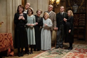 DOWNTON ABBEY: THE GRAND FINALE, (aka DOWNTON ABBEY 3), from left: Raquel Cassidy, Kevin Doyle, Sophie McShera, Phyllis Logan, Lesley Nicol, Jim Carter, Brendan Coyle, Joanne Froggatt, 2025. ph: Rory Mulvey /© Focus Features / Courtesy Everett Collection
