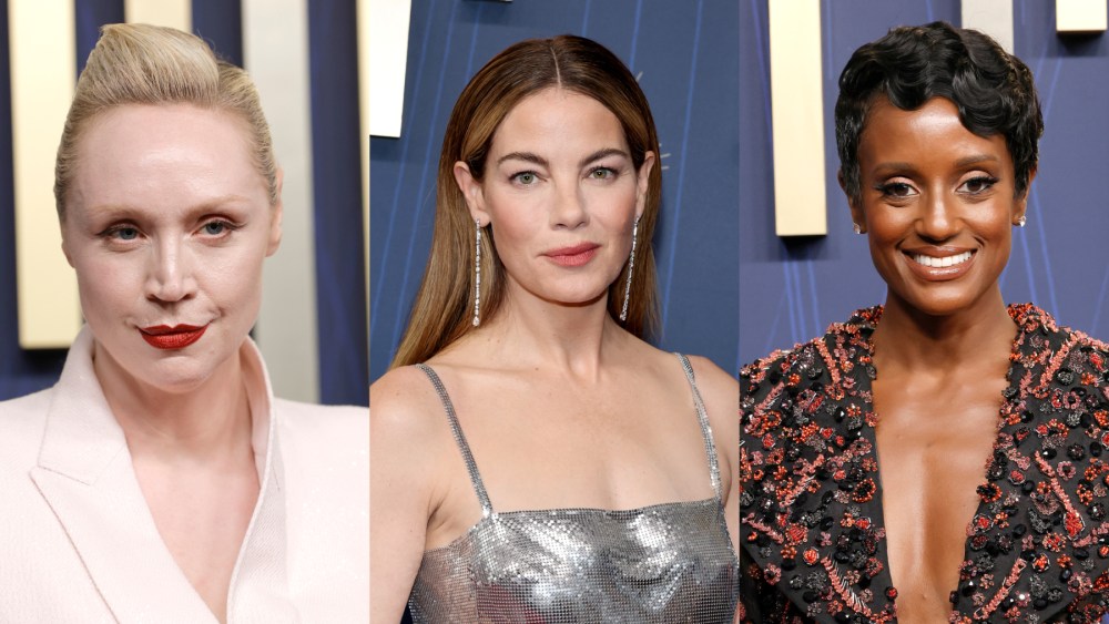 Gwendoline Christie, Michelle Monaghan and Skye P. Marshall at the Emmy Awards 2025.