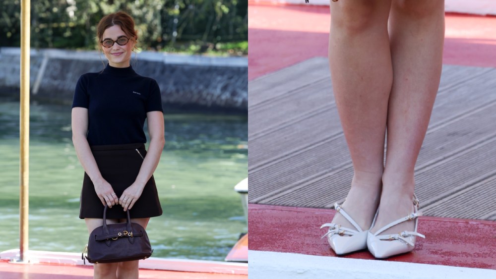 Sarah Catherine Hook attends the Venice Film Festival 2025 in Miu Miu slingback heels.