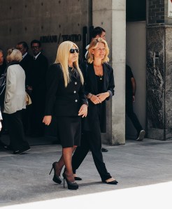 Donatella Versace attends Giorgio Armani Memorial in Milan over the weekend.