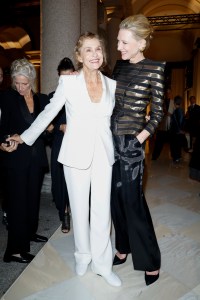 Lauren Hutton, Cate Blanchett at the Giorgio Armani fashion show as part of Spring/Summer 2026 Milan Fashion Week on September 28, 2025 in Milan, Italy.