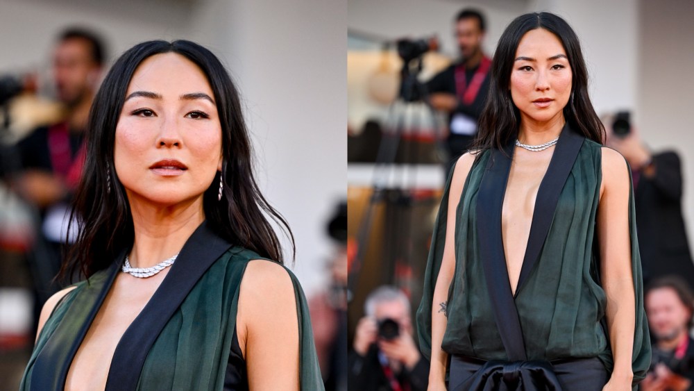Greta Lee wears Jonathan Anderson-designed custom Dior at the "A House of Dynamite" premiere during the Venice Film Festival on Sept. 2 in Venice.
