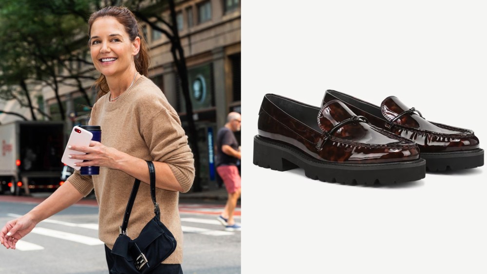 Katie Holmes wears Franco Sarto loafers in New York.