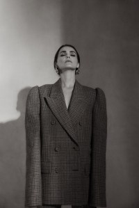 Acne Studios wool jacket and pants; Martha Calvo 14-karat gold-plate earrings.