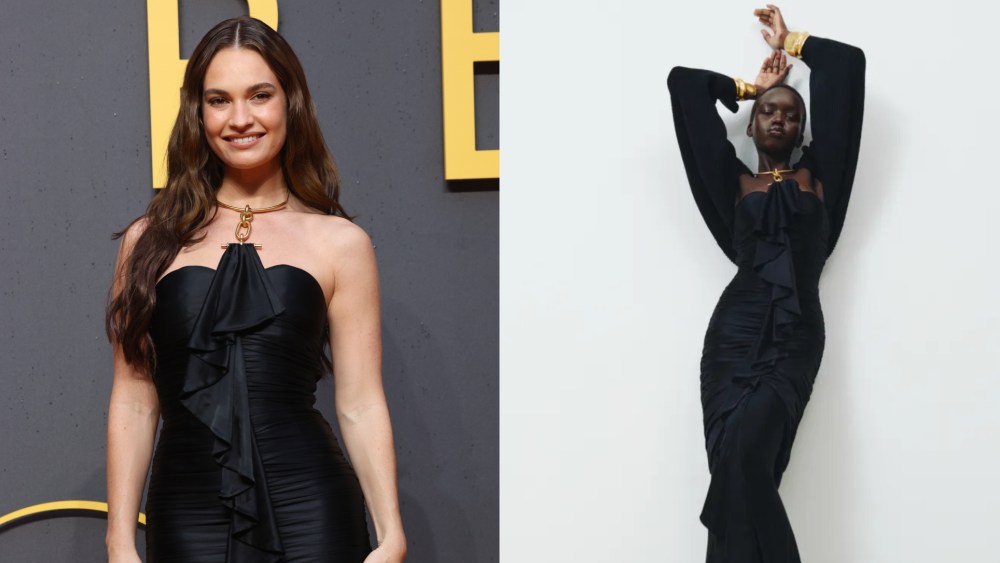 Lily James wears Balmain's resort 2026 collection to the premiere of 'Swiped' on Sept. 11, 2025 in London.