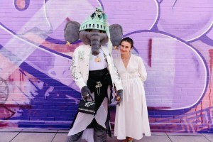 Chloe Malle and Ellie the Elephant at the Off-White Spring 2026 Ready-to-Wear show