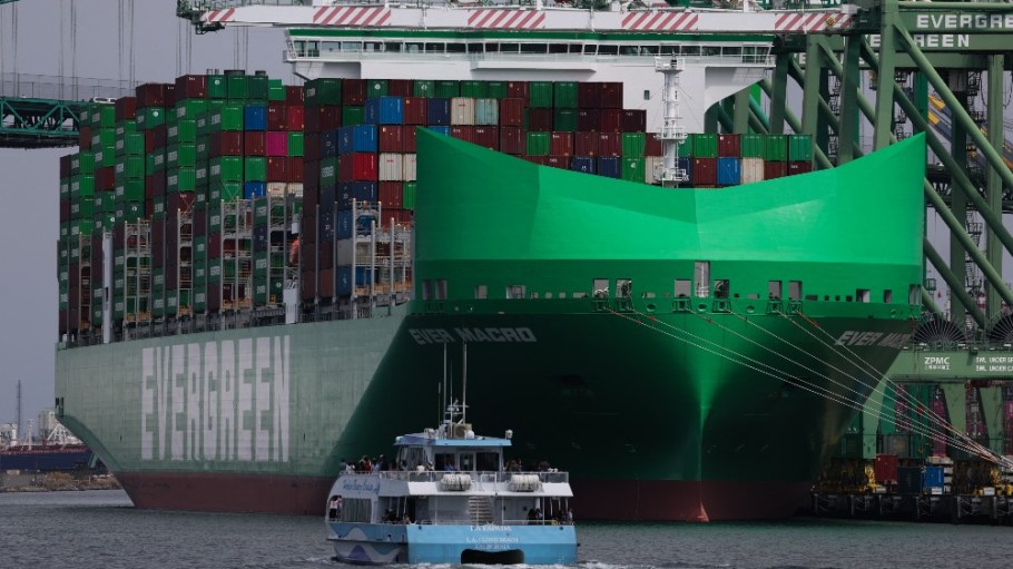 A container ship at the Port of Los Angeles on Sept. 13.