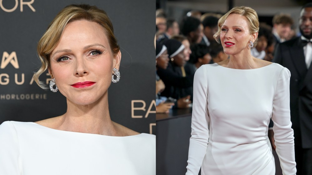 Princess Charlene of Monaco wears a sleek white gown to the 69th Ballon D'Or Photocall at Theatre Du Chatelet on Sept. 22, 2025 in Paris.