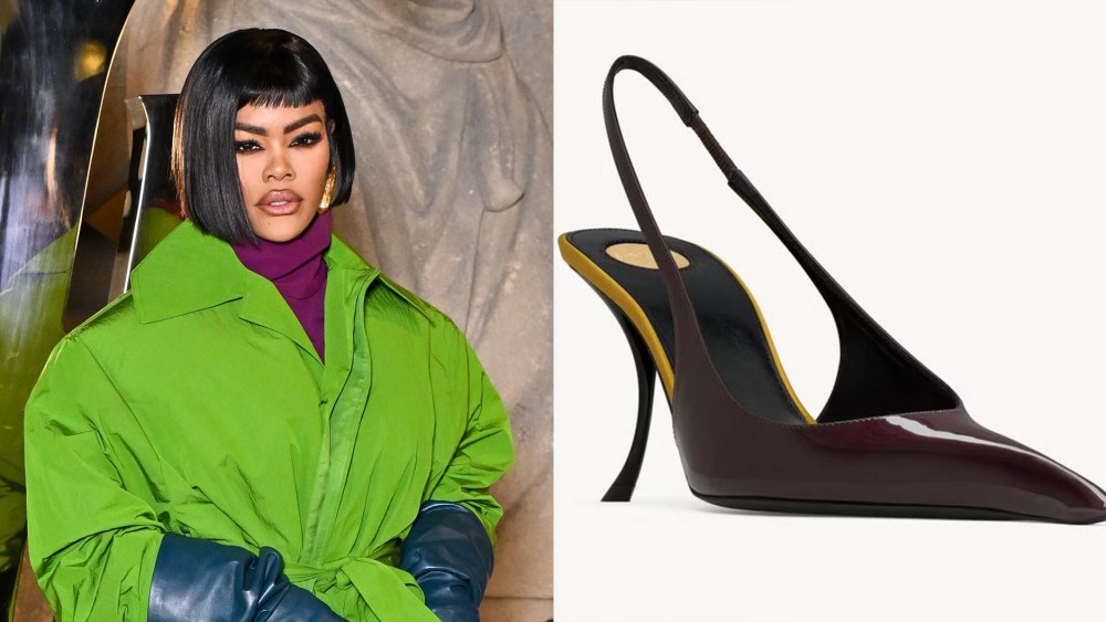 Teyana Taylor weaars Saint Laurent Apolline slingback heels at the design house's Paris Fashion Week show on Monday.