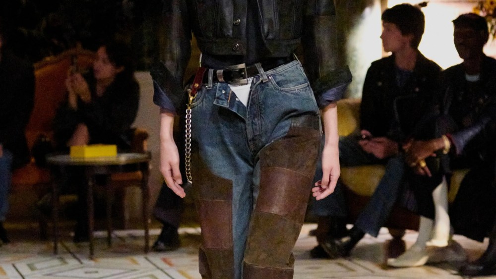 Satin denim, denim-printed silk and jeans with leather patchwork are some of the novelties for the season.