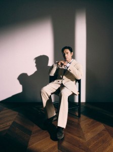 Light Beige Cashco Jacket and Pants Set up, Light beige Oasi Cashmere V-neck top, Pinstriped Centoventimila Cotton Shirt, Macro-striped Centoventimila Cotton Shirt, Suede Mocassin Corso Loafers All ZEGNA