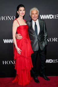 NEW YORK, NEW YORK - OCTOBER 28: (L-R) Anne Hathaway and Giancarlo Giammetti attend the 2025 WWD Honors at Cipriani South Street on October 28, 2025 in New York City. (Photo by Theo Wargo/Getty Images)