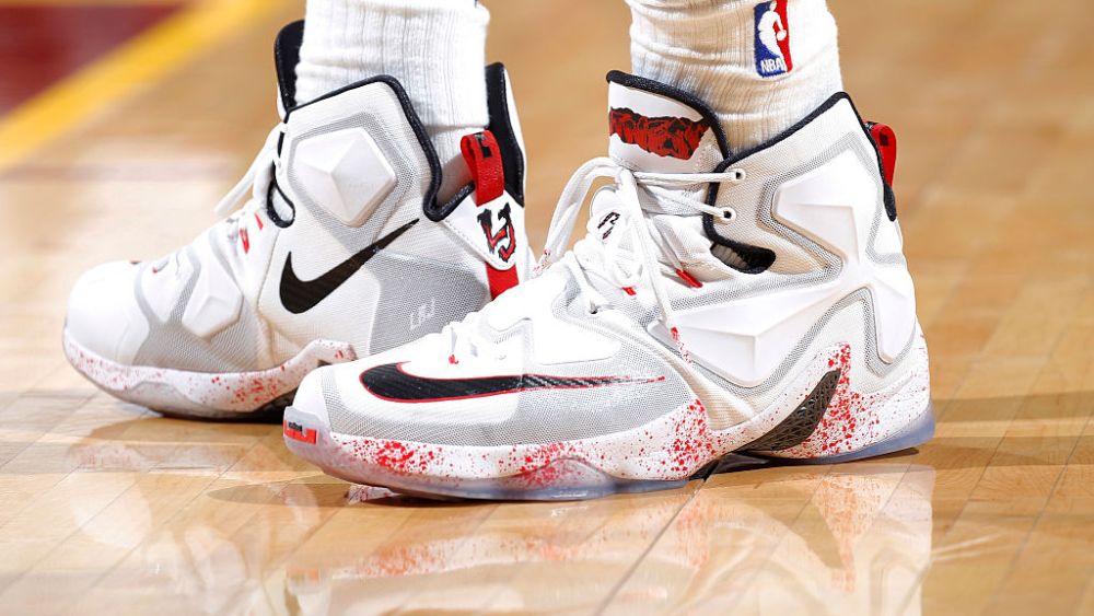 CLEVELAND, OH - NOVEMBER 23: The shoes belonging to LeBron James #23 of the Cleveland Cavaliers in a game against the Orlando Magic on November 23, 2015 at Quicken Loans Arena in Cleveland, Ohio. NOTE TO USER: User expressly acknowledges and agrees that, by downloading and or using this Photograph, user is consenting to the terms and condition of the Getty Images License Agreement. (Photo by Rocky Widner/Getty Images)