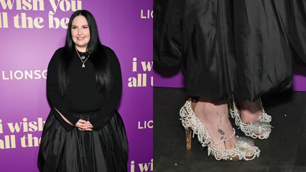 On Monday night, Lena Dunham attended the premiere of "I Wish You All the Best" in pearl-covered heels.