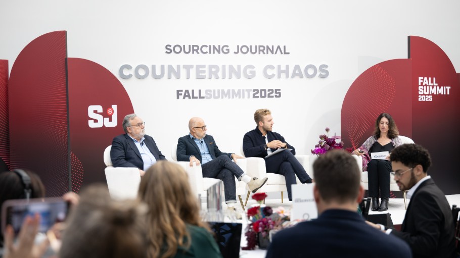 From left, Robert Antoshak, Bjorn Bengtsson, Ben Tomkins and Lauren Parker speak about traceability at Sourcing Journal's Fall Summit.