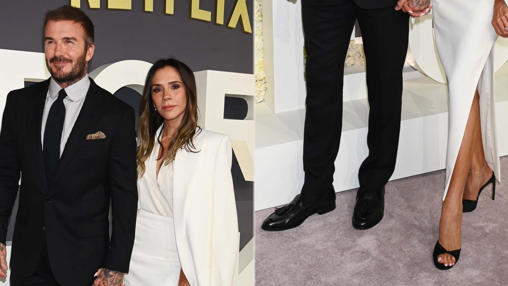 David and Victoria Beckham's shoe style at the London premiere of her self-titled Netflix documentary series.