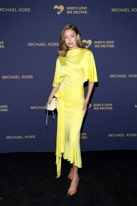 NEW YORK, NEW YORK - OCTOBER 20: Gigi Hadid attends God's Love We Deliver 2025 Golden Heart Awards at Cathedral of St. John the Divine on October 20, 2025 in New York City. (Photo by Dimitrios Kambouris/Getty Images)