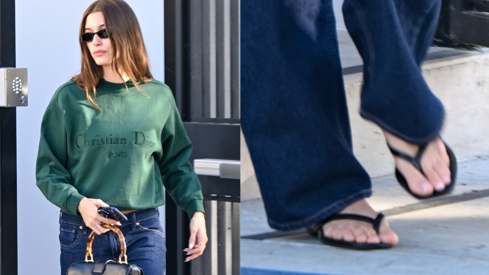 Hailey Bieber was out and about in Los Angeles on Thursday in comfortable flip flops from The Row.