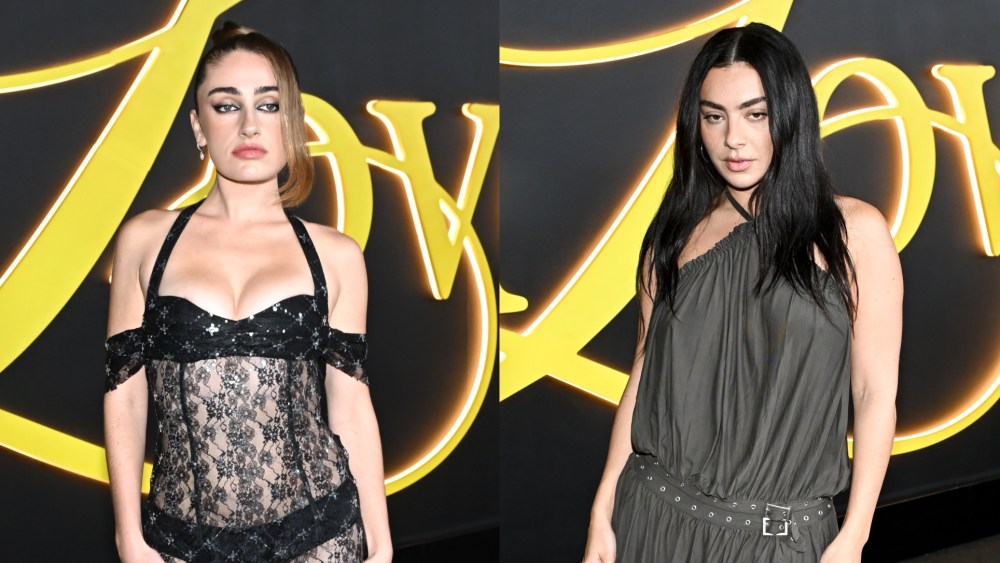 Rachel Sennott wears Ludovic de Saint Sernin, left, and Charli XCX at HBO's "I Love LA" Los Angeles Premiere held at Paramount Studios on Oct. 28, 2025 in Los Angeles.