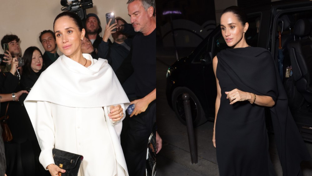 Meghan Markle wears Balencaiag and attends the Balenciaga show as part of Paris Fashion Week on Oct. 4, 2025 in Paris.