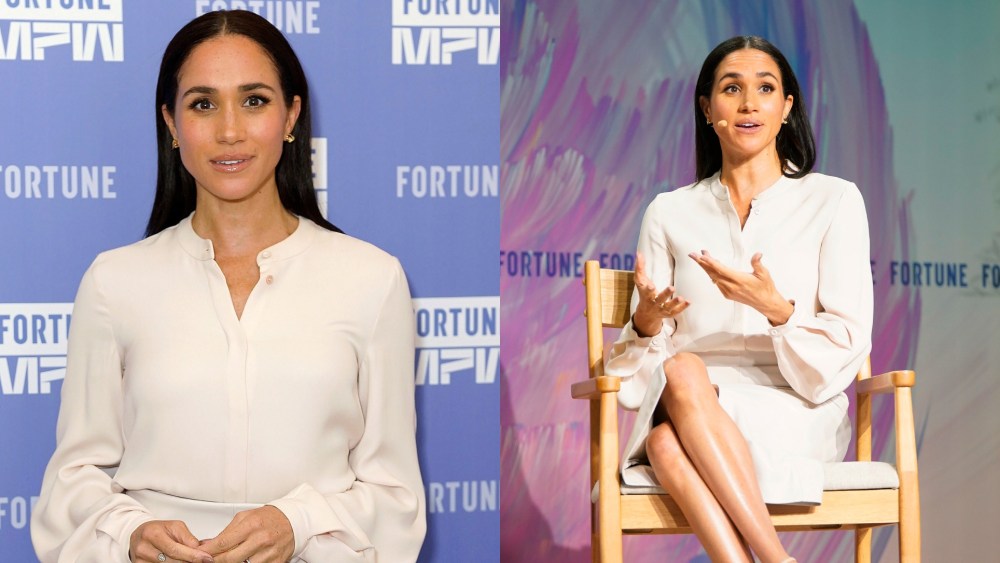 Meghan Markle wears pieces by Brochu Walker and more during Fortune Most Powerful Women Summit 2025 on Oct. 14, 2025 in Washington, DC.