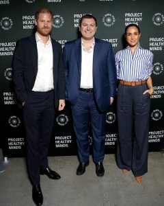 NEW YORK, NEW YORK - OCTOBER 10: (L-R) Prince Harry, Duke of Sussex, Phil Schermer, and Meghan, Duchess of Sussex attends the Project Healthy Minds World Mental Health Day Festival at Spring Studios on October 10, 2025 in New York City. (Photo by Ilya S. Savenok/Getty Images for Project Healthy Minds)