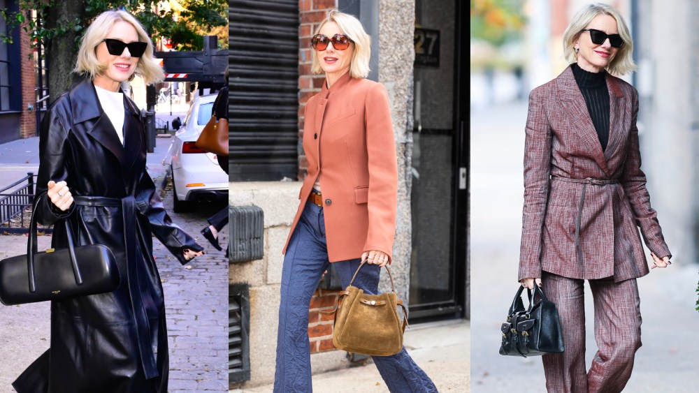 A closer look at Naomi Watts' bag collection during All's Fair promo tour.