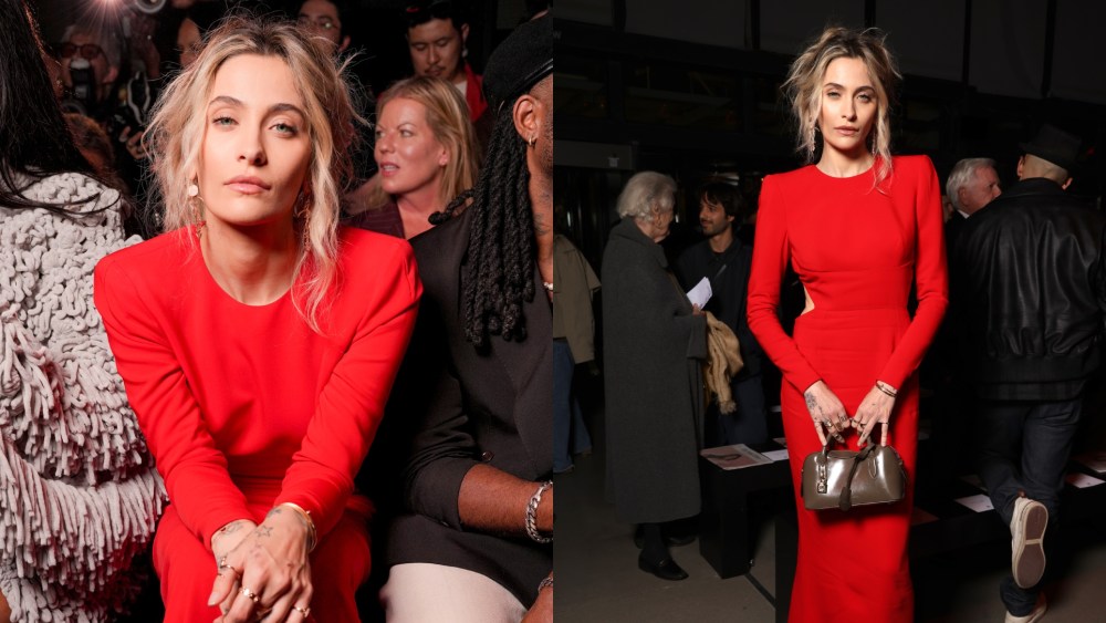 Paris Jackson wears a red backless maxidress to the Stella McCartney show as part of Paris Fashion Week on Sept. 30, 2025 in Paris.