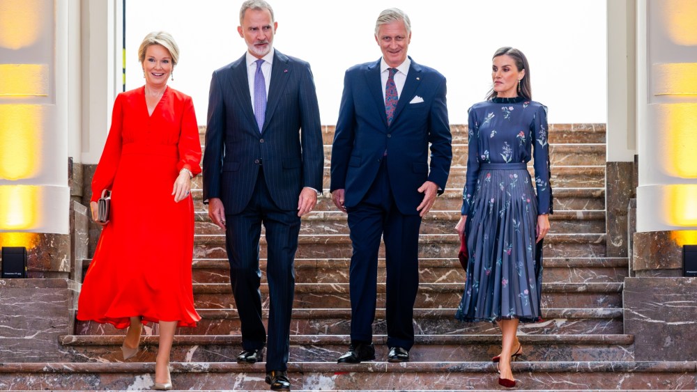 Queen Mathilde of Belgium and Queen Letizia of Spain wear designs by Dior and Giorgio Armani for a visit the Europalia España 2025 Festival on Oct. 7, 2025 in Brussels.