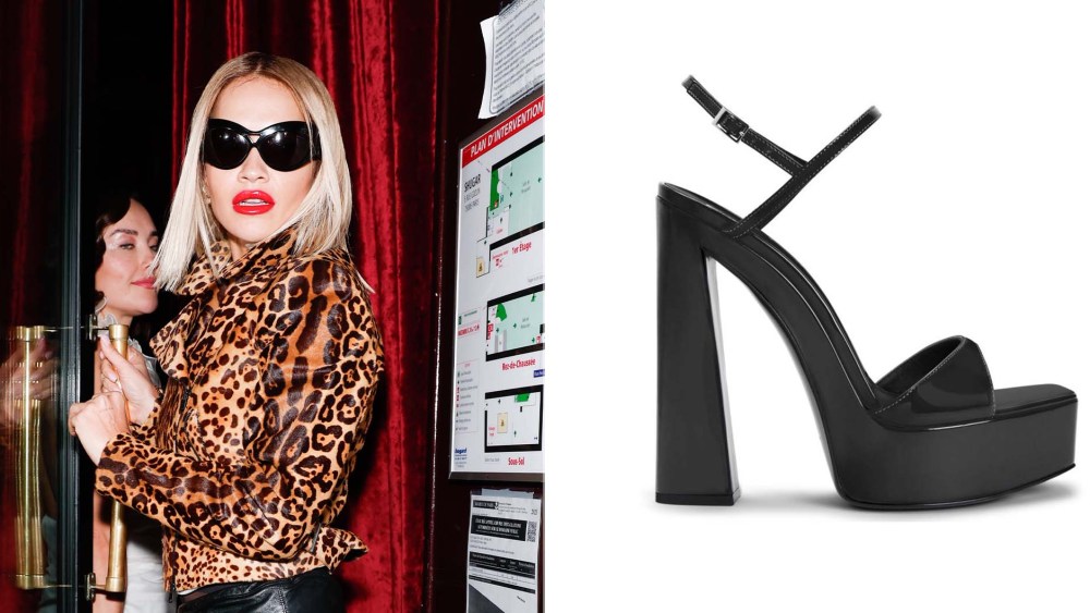 Rita Ora wears Giuseppe Zanotti's Sylvy platform sandals to. the Balenciaga Dinner in Paris on Saturday night.