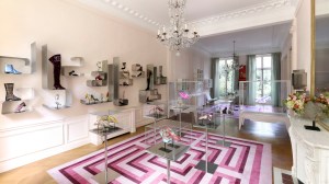 Archival Roger Vivier shoes on display in the Salon de l'Héritage at Maison Vivier in Paris.