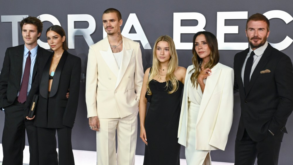 Cruz Beckham, Jackie Apostel, Romeo Beckham, Harper Beckham, Victoria Beckham and David Beckham attend the Victoria Beckham World Premiere at the Curzon Mayfair on Oct. 08, 2025 in London.