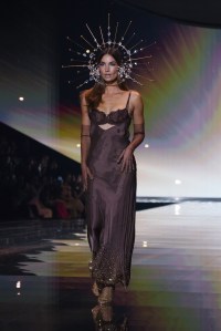 Lily Aldridge on the runway at the Victoria's Secret Fashion Show.