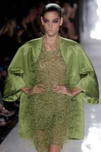 A model on the runway at Chado Ralph Rucci's spring 2013 show in The Studio at Lincoln Center.