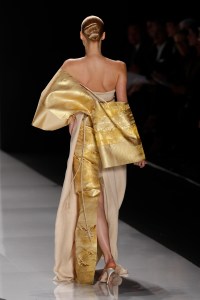 A model on the runway at Chado Ralph Rucci's spring 2010 show at Bryant Park Tent.