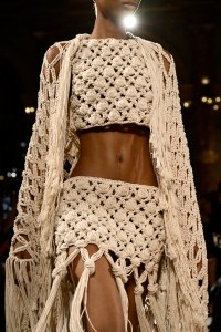 Model on the runway at the Balmain fashion show as part of Spring/Summer 2026 Paris Fashion Week held at Hotel InterContinental on October 01, 2025 in Paris, France.