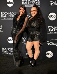 Sandra Denton and Cheryl James of Salt-N-Pepa at 2025 Rock & Roll Hall of Fame Induction Ceremony at Peacock Theater on November 08, 2025 in Los Angeles, California.