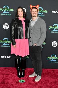 Melanie Lynskey and Jason Ritter at Disney's "Zootopia 2" Premiere held at El Capitan Theatre on November 13, 2025 in Los Angeles, California.