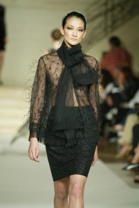 A model on the runway at the Chado Ralph Rucci show in Paris. (Photo by Giovanni Giannoni/WWD/Penske Media via Getty Images)