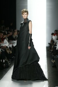 A model walks down the runway at the Fall 2003 Chado Ralph Rucci show in New York. (Photo by Robert Mitra/WWD/Penske Media via Getty Images)