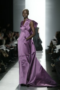 A model walks down the runway at the Fall 2003 Chado Ralph Rucci show in New York. (Photo by Robert Mitra/Fairchild Archive/Penske Media via Getty Images)
