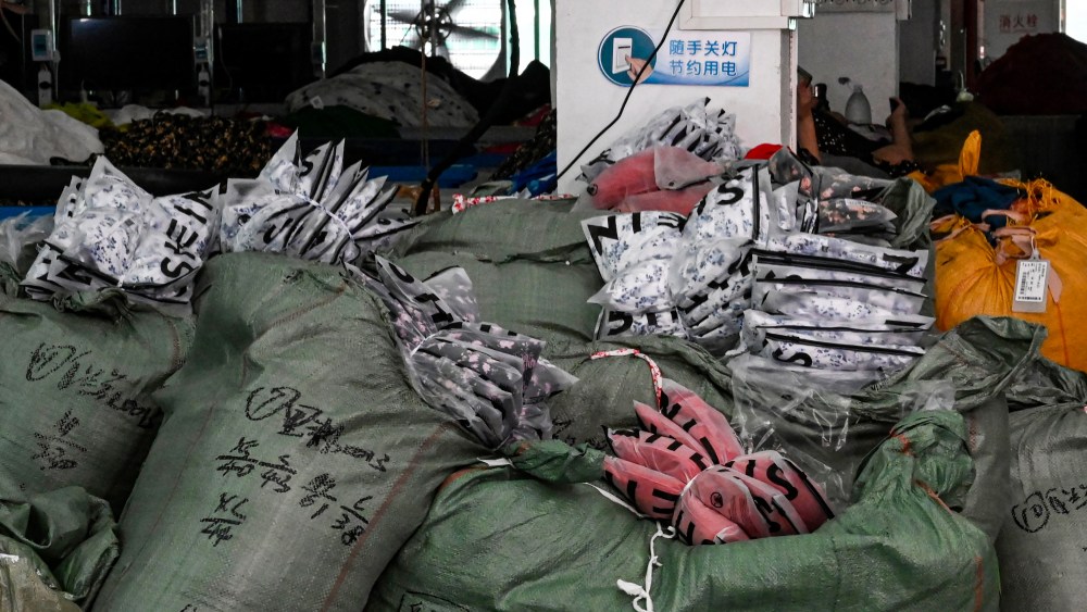 This photo taken on June 11, 2024 shows garment packages at a textile factory that supplies clothes to fast fashion e-commerce company Shein in Guangzhou in southern China's Guangdong province. (Photo by Jade GAO / AFP) (Photo by JADE GAO/AFP via Getty Images)