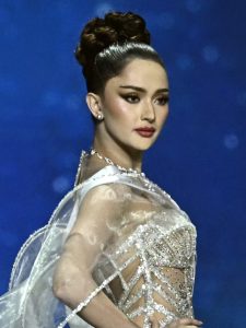 Miss Philippines Ahtisa Manalo takes part in the final competition of the 2025 Miss Universe pageant in Nonthaburi, north of Bangkok, on November 21, 2025. (Photo by Lillian SUWANRUMPHA / AFP) (Photo by LILLIAN SUWANRUMPHA/AFP via Getty Images)