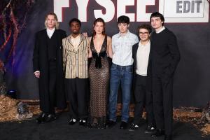 Jamie Campbell Bower, Caleb McLaughlin, Millie Bobby Brown, Noah Schnapp, Gaten Matarazzo and Finn Wolfhard at Netflix’s "Stranger Things" FYC Event held at Tudum Theater on November 08, 2025 in Los Angeles, California.